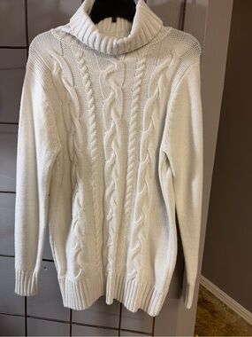 Zenana Outfitters Cream Cable Knit Turtleneck Sweater